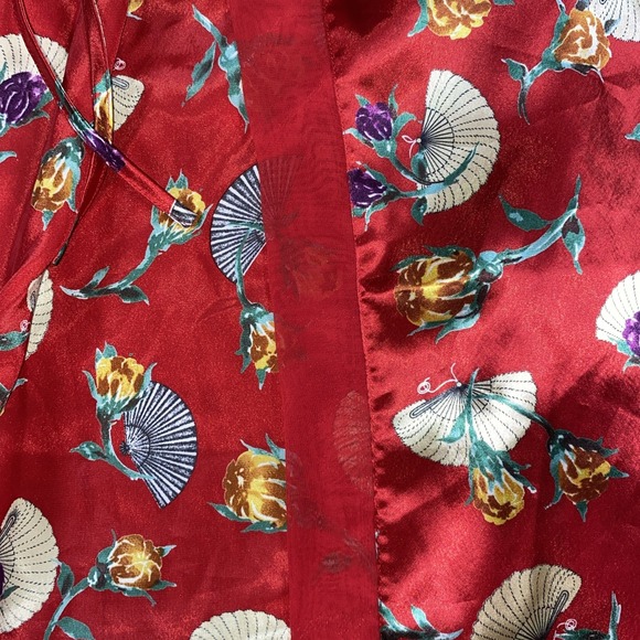 Vintage‎ Delicates Robe Women's XL Red Floral Asian Fan Sensu Sheer Sleeve Y2K - Picture 8 of 9